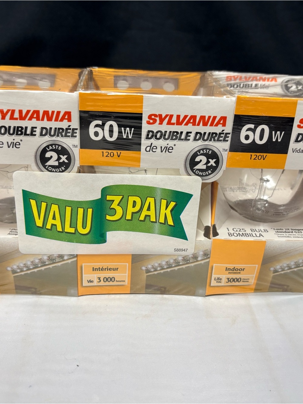 3 Pack Sylvania 60w watt 120v Double Life Clear Globe Light Bulbs Indoor G25